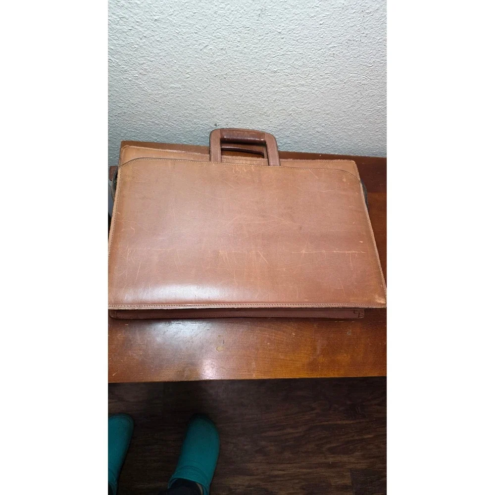 VTG Schlesinger Briefcase Handcrafted Leather Mens Tan Laptop Bag Made in USA
